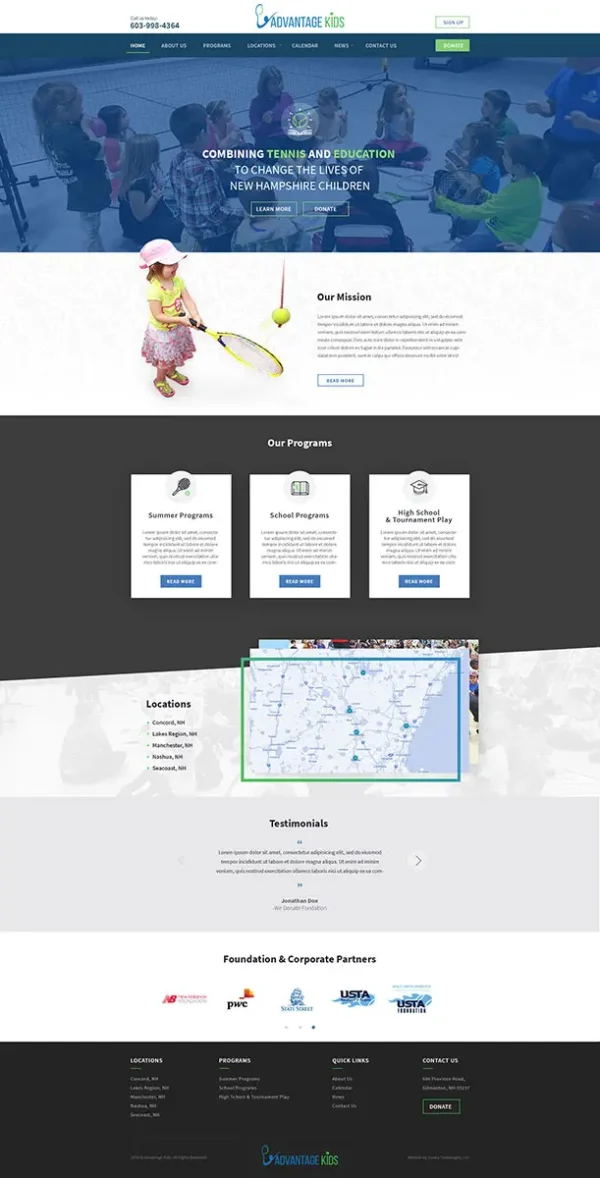 Advantage Kids Tennis website design