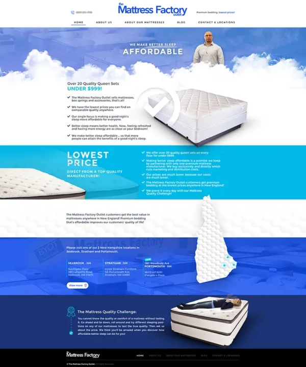 The Mattress Factory Outlet website design